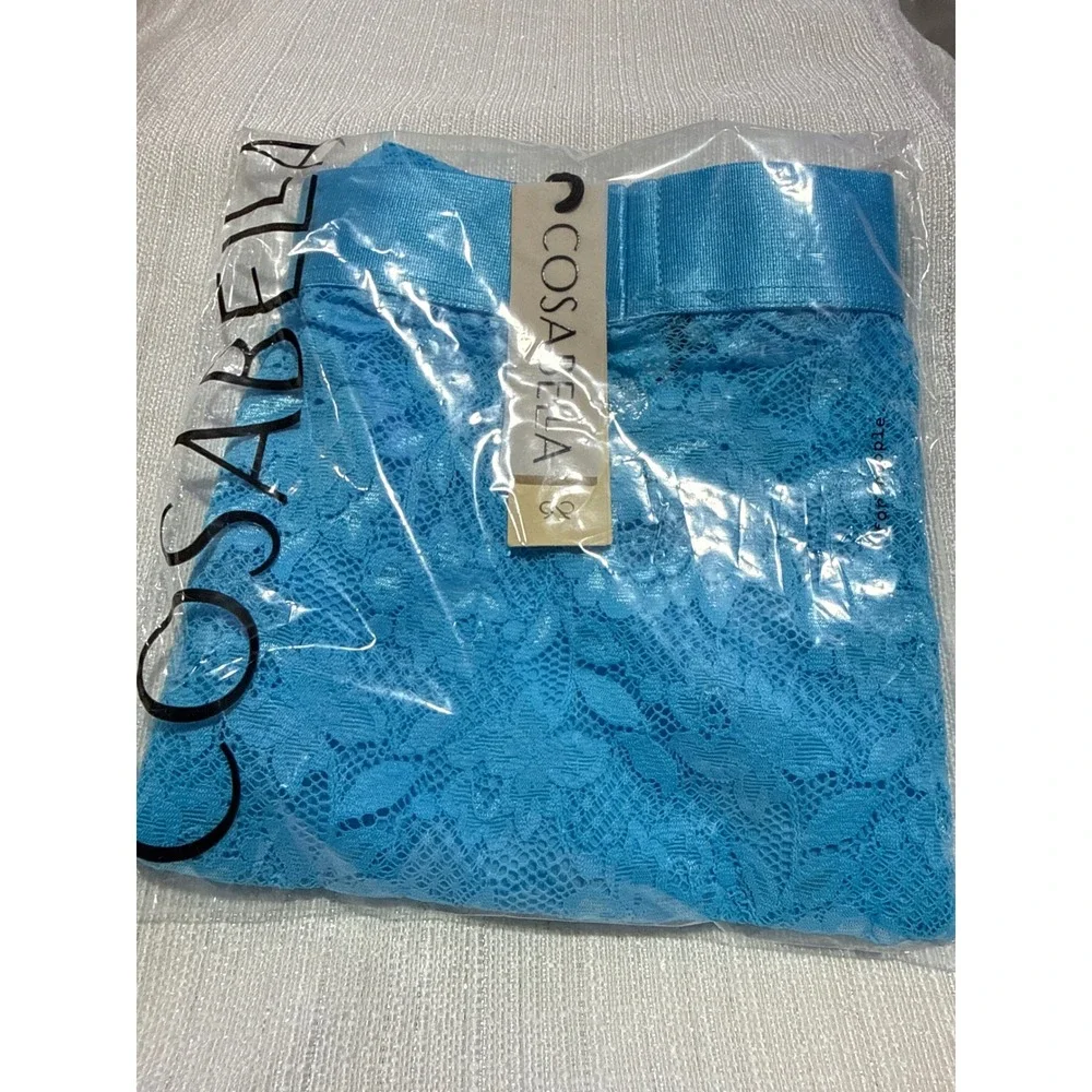 Cosabella Never Say Never Lace Trunk‎ Shorts Blue size L NWT